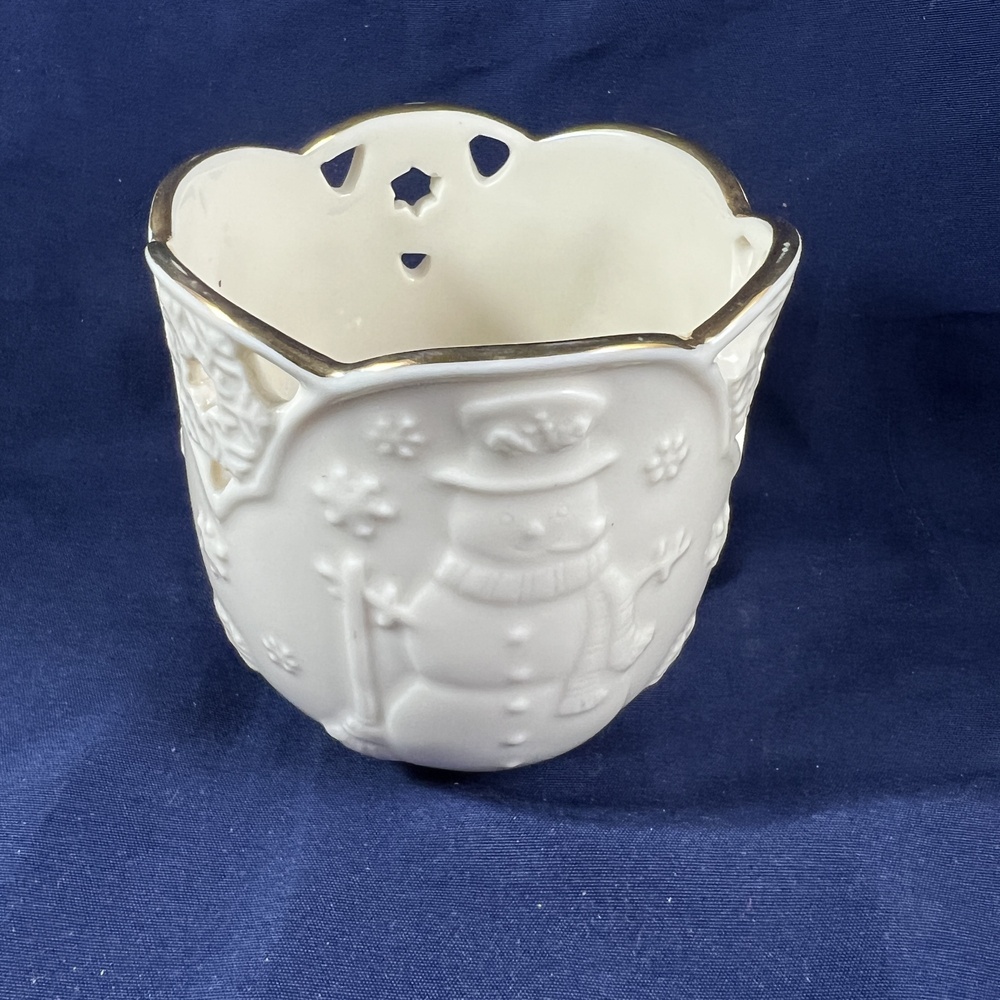 Lenox Merry Lights Christmas Snowman Tea Light Votive Candle Holder Gold Trim - Picture 3 of 5